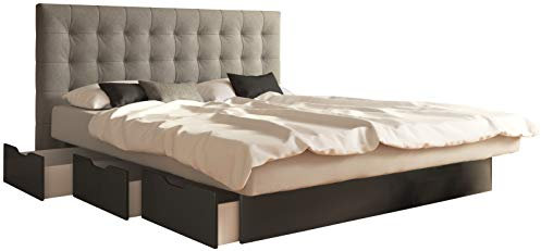 SuMa - Doppelwasserbett 180x200 dual mit 6 Schubkästen schwarz und Kopfteil Nuevo, Farbe lightgrey 180x200 cm