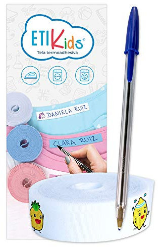Ruban pour étiqueter Les vêtements. Rouleau d'étiquettes + Stylo pour écrire Le nom et marquer Les vêtements des Enfants (Fruits)