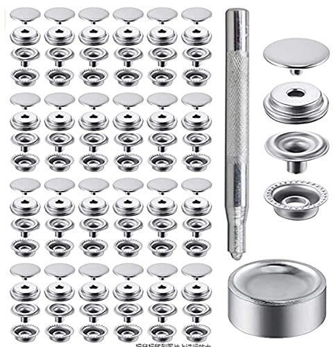 OrangeClub 200 stk (50 Set) Druckknopfsatz, Druckknopf Edelstahl Set, Mit Installationswerkzeugen Persenning Plane Camping Nähfrei 15 mm