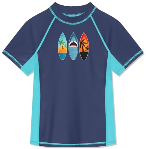 BesserBay Jungen Druck Kinder Badeshirt mit UV-Shutz Navy Blau UV Shirt Schwimmshirt Rashguard 150