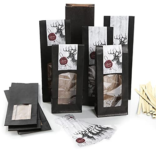 Logbuch-Verlag 10 Geschenktüten zum Befüllen mit Sichtfenster + Aufkleber mit Hirsch DEINS - Geschenk Verpackung Plätzchen Lebensmittel 26,5 x 8,5 x 5 cm