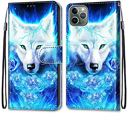 nancencen Kompatibel mit iPhone 11 Pro Max (6.5) Handyhülle, PU Leder Flip Cover Wallet Hülle (Anti-Fall) Anwendbar iPhone 11 Pro Max (6.5) - Weißer Wolf