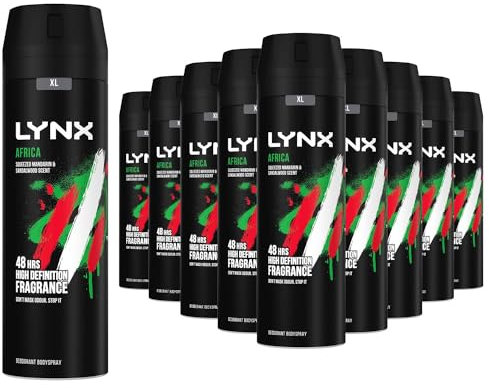 12 Pack of 200ml Lynx Africa Men's Fragrance, Aluminium Free Masculine Body Spray Deodorant, Fresh And Long Lasting Odour Protection, Large 2 Month Supply