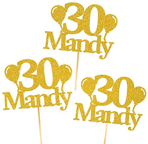 6X Personalised, Double Sided, Handmade Happy Birthday Glitter Cupcake Toppers by Cakeshop | Custom Colour Any Name & Age Balloons 480gsm Glitter Cupcake Decorations | Gold