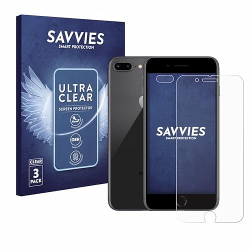 Savvies 6 Stück Schutzfolie für Apple iPhone 8 Plus (Display+Kamera) Displayschutz-Folie Ultra-Transparent