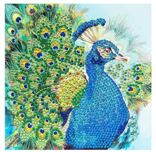Ideen mit Herz Diamond-Painting-Grußkarte | Strass-Edition | 16 x 16 cm | 370 g/m² | inkl. Steine, Umschlag & Werkzeug (Pfau)