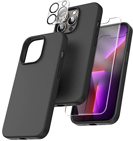 TOCOL Silicone for iPhone 13 Pro Case 6.1-Inch, Liquid Silicone Multi-Color Slim Silky-Soft Touch Anti-Scratch Shockproof Protective Phone Cover, Black