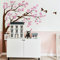 Große Ecke Baum Wandaufkleber Wandtattoo mit großen Blüten, Vögel und Blätter Kinderzimmer Wandkunst Aufkleber Wandbild 087 (Äste nach rechts, Braun; Rosa; Weiches Rosa)