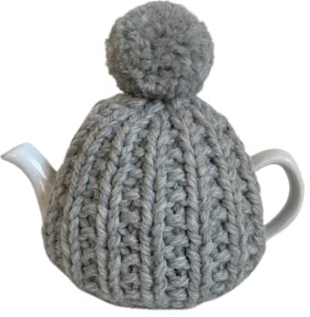 Small Grey Handmade Knitted Tea Cosy - Fits 1-2 Cup Teapot