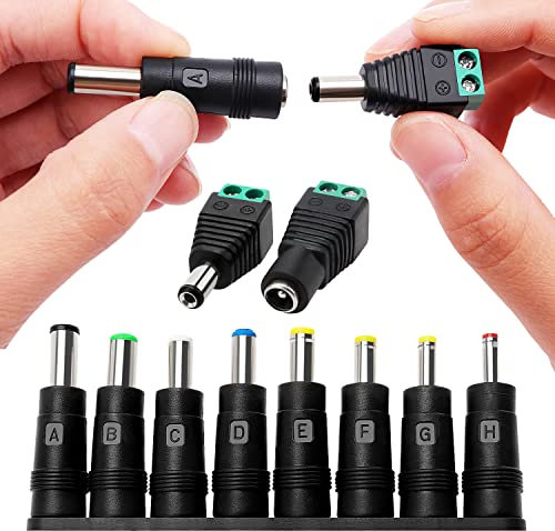 KUOQIY 8 in 1 Universal DC Netzteil Adapter, 5.5x2.1 mm Buchse auf Stecker Hohlstecker Adapter, mit Männlich Weiblichem DC Anschluss, für Ventilatoren, Router, Schreibtischlampen, Computer