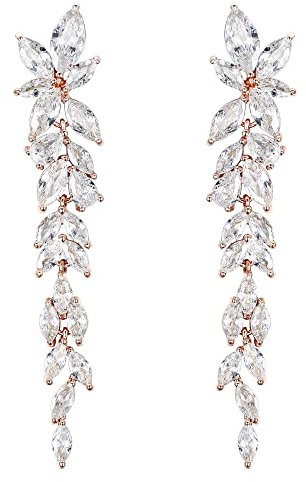 EVER FAITH Marquiseschliff Zirkonia-Ohrringe für Damen Tropfen Kristall Kronleuchter lange Ohrringe für Bankette Klar Rosegold-Ton