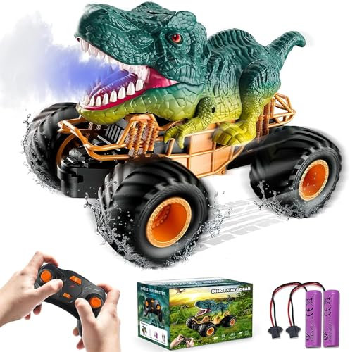 URMATRIX Ferngesteuertes Auto Kinder Spielzeug Monster Dinosaurier Truck ab 3 4 5 6 7 8+ Jahre, Geschenk Geburtstag Weihnacht, 2.4 GHz RC Auto mit Licht, Klang, Sprühen, RC Cars