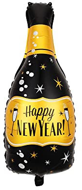 Oblique Unique® Folien Luftballons Happy New Year Ballons Deko für Silvester Neujahr Party Silvesterdeko (Champagnerflasche (Schwarz, Gold))