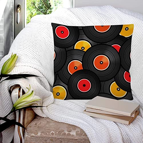 Kissenbezug 45x45 cm,Rock Vinyl Audio Discs Design Lp Verschiedenes Technologie Musik Dj Roll Set, Kissenbezug Dekorative Quadrat Sofa Kissenbezug für Home Decor Favor, mit unsichtbarem Reißverschluss
