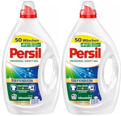 Persil Universal Kraft-Gel 100 WL (2 x 50 Waschladungen), Flüssigwaschmittel mit Tiefenrein Technologie, Waschmittel für reine Wäsche und hygienische Frische für die Maschine, wirksam ab 20 °C