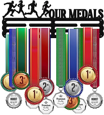 ORIGACH Our Medals Medaillenaufhänger Display - 40x15 cm 3 Reihen Leichtathletik Laufen Wandmontierter Medaillenhalter Hängender Medaillenständer - Anzeige von bis zu 40 Medaillen