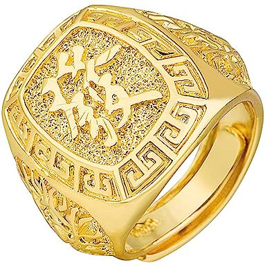 JewelryWe Herren-Ring Gold Ring Herren - Reich Vergoldet Rechteckig Siegelring Band Bandring Offener Daumen Fingerring verstellbare Größe Geschenk für Männer