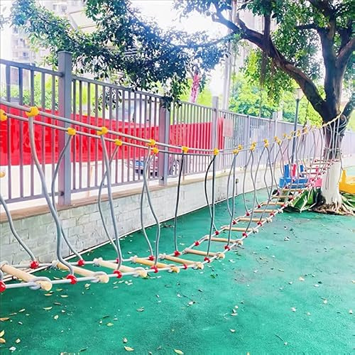 HAZEK Kindergartenkinder körperliche Fitness Trainingsgeräte Balance Brücke Pendelbrücke Hängebrücke Klettergerüst Einzelhölzerne Brücke (Nylonseil+Korrosionsschutzholz+Zubehör)(Size:10m)
