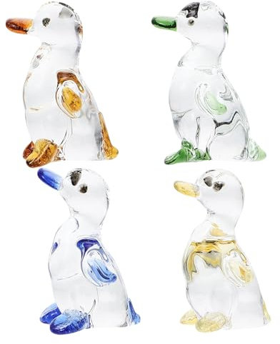 4pcs Crystal Figurines Mini Blown Glass Figurines Mandarin Collectibles Animal Sculpture Cake Topper for Fairy Garden Table Home Decoration