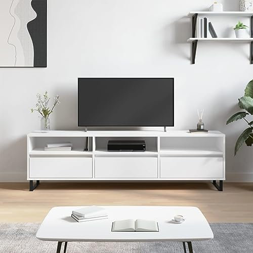 FIRBNUS TV-Schrank Weiß 150x30x44,5 cm Holzwerkstoff TV Cabinet TV Unterschrank TV Schrank Holz Möbel Wohnzimmer Fernsehkommode Wohnzimmer Modern Fernsehschrank Sideboard Holz