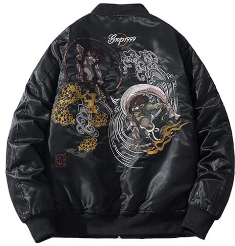 XYXIONGMAO Veste bomber Streetwear coupe-vent Techwear motif fantôme brodé vêtements veste de vol pour homme, noir, XX-Large