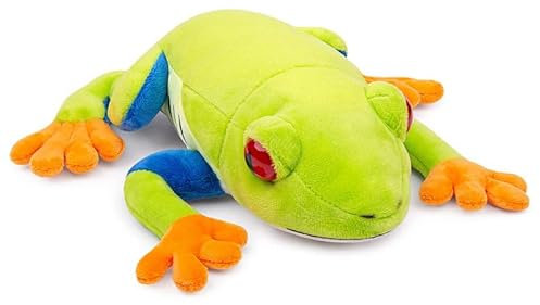 PuffPurrs Rotäugiger Baumfrosch Plüschtier - Lebensechter Baumfrosch Stofftier, 9 Zoll grüner Reptilienfrosch Plüsch, superweiche Plüschpuppe, Plüschspielzeug-Geschenke für Kinder
