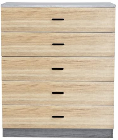 URBNLIVING 5 Drawer Wooden Bedroom Chest Cabinet Modern Wide Storage Cupboard Closet ([Ash Grey Carcass + Oak Drawers, 5)