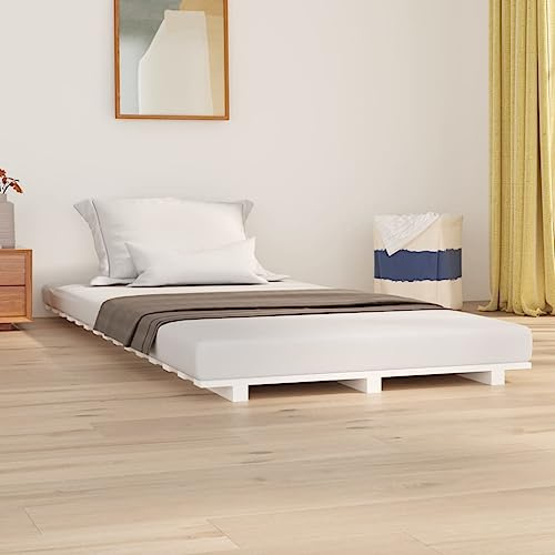 MNISDFL Bett kopfteil Bodenbett Schlafzimmer möbelEinzelbett Massivholzbett Weiß 90x190 cm Kiefer