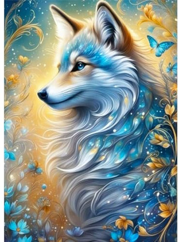 CEOVR Diamond Painting Erwachsene Wolf 5D Diamond Painting Bilder Kinder Schmetterling und Blumen DIY Diamond-painting,Fantasie Diamond Painting Set,30x40 cm