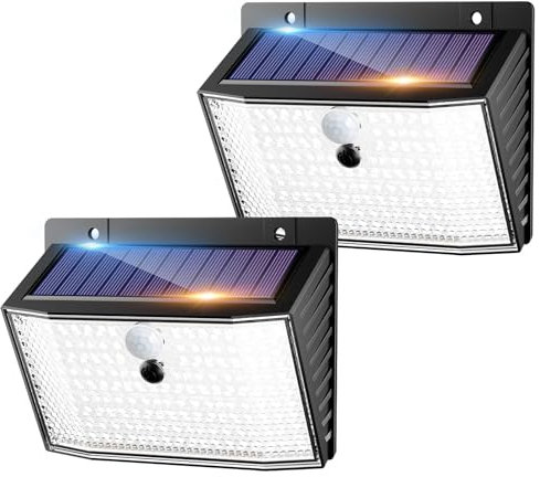 nipify Luz Solar Exterior con Sensor de Movimiento, 2 Paquete 168 LED Focos Led Exterior Solares, Foco Solar Exterior con 3 Modos, IP65 Impermeable Luces Solares Para Jardín, Garaje, Calle, Patio