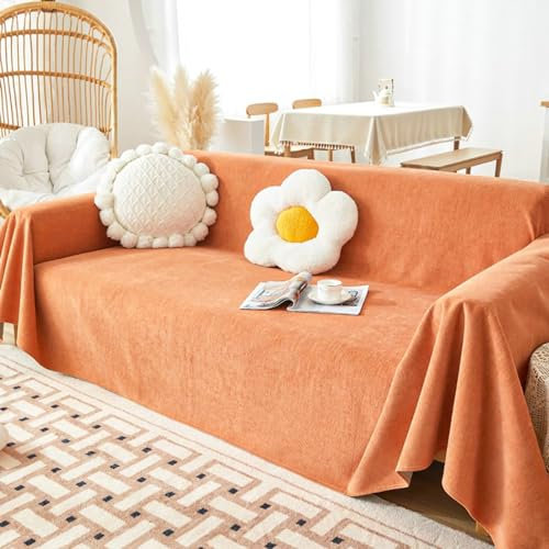 Ayoiow Schlafsofa Bezug Bezug Sofa Orange Sofahusse 3Sitzer Chenille Einfarbig