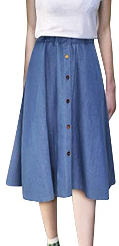 Denim Stretch Jupe Femme Oversize Jupe Ample en Denim Taille Élastique Jupe Jean Femme Mi Longue Boutonnée Jupe Chic et Elegant Grande Taille Fluide