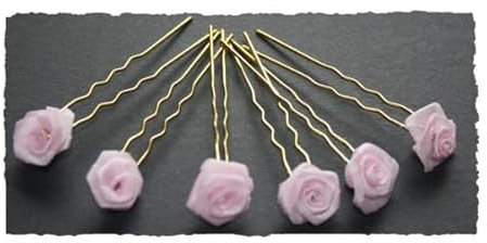Haarschmuck - 6 goldfarbene Haarnadeln mit Rosen in der Farbe rosa