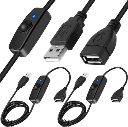 Xiatiaosann Cavo Prolunga USB con Pulsante On/Off, Cavo di Ricarica USB Maschio a USB Femmina Fornisce Dati e Alimentazione per PC, TV, Auto, Ventola USB, Strisce LED, Ecc. (Confezione da 2)