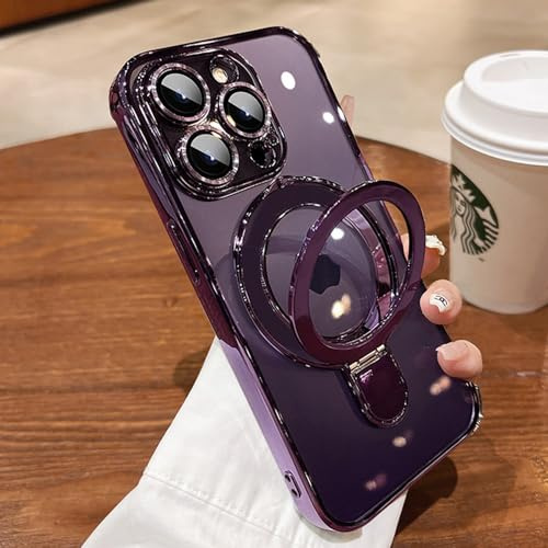 ZinLyuen Magnetic Ring Case for iPhone 15 Pro Max Case Kickstand Compatible with MagSafe Built-in Camera Lens Protector Shockproof Phone Case for iPhone 15 ProMax 6.7 - Purple