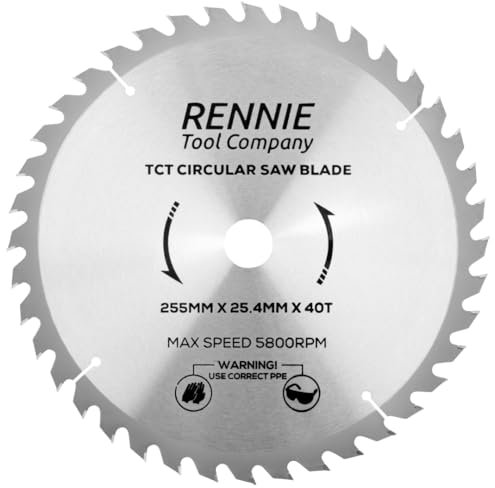 255mm x 40T x 25.4mm Bore TCT Circular Wood Saw Blade Fits Evolution Saws & Evolution Rage Saws. 255mm Saw Blade. Rennie Tool 40 Teeth Mitre Saw Blade 10 (10 inch)