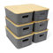UHAPEER 6Pcs Storage Grey Plastic Bins with Bamboo lids,Lidded Storage Bins,Stackable Storage Boxes Weaving Wicker Storage Basket Box Containers with Lid and Handle for Kitchen Bathroom 25.6x18x10.7cm