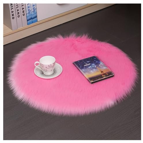 Hrlace Lammfell Schaffell Teppich Rund Kunstfell Teppich Waschbar Weich Fellteppich Flauschiger Longhair Stuhlauflage Nachahmung Wolle Bettvorleger Sofa Matte für Heimdekoration Rosa 55 * 55cm