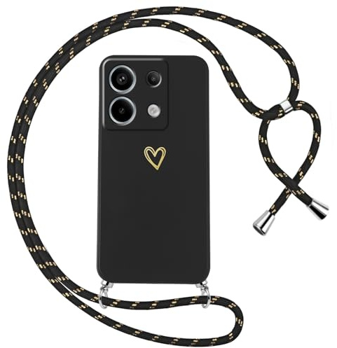 Oelrstfe Handyband für Xiaomi Redmi Note 13 Pro 5G (Nicht für 4G)/Poco X6 5G Hülle mit Band Herz Motiv Handyhülle für Umhängen Silikon Stoßfest Dünn Weich Schutzhülle mit Kordel Kette Case,Schwarz