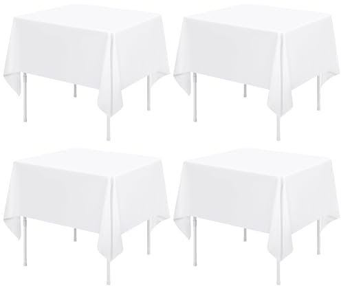 4 Stück Weiße Tischdecke 132 x 132 cm, Polyestergewebe Tischdecke für Quadratischer Tische schmutzabweisende und Waschbare Tischdecke dekorative Tischdecke für Hochzeiten, Partys, Bankette