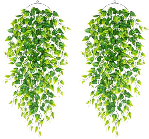 QUOZUO Fake Hanging Plants Fake Ivy Vine Artificial green artificial hanging plants for Wedding Wall House Room Patio Indoor Outdoor Home Shelf Office Decor