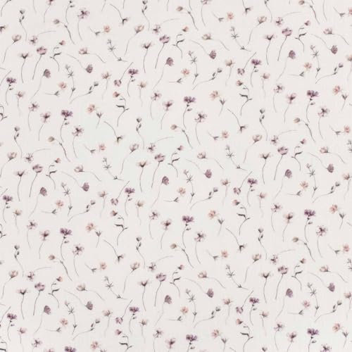 Musselin-Stoff Digital-Druck Motive ab 50x130cm uni Oeko-Tex Double Gauze Windeltuch Mulltuch, Motiv:Blümchen