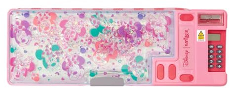 Minnie Mouse Kids Pencil Case (Confetti) with Pop Out Pink Calculator and Sharpener