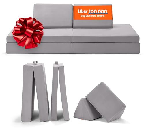 Funzy Spielsofa für Kinder - Das Original für kreatives Spielen, Modulare Spielcouch, Waschbarer Bezug, Robust und Langlebig, TÜV und Oeko-TEX 100 Zertifiziert mit 3 Jahren Garantie, Mond Grau