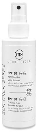 My Lamination® - Latte solare spf 30, con il 92% di ingredienti naturali, oleolito di malva e olio di jojoba, contiene filtri fisici, Sun Milk Spray SPF 30, 150 ml
