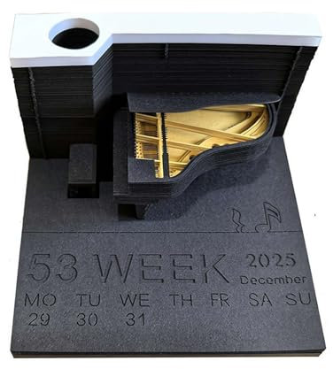 3D-Notizblock, Kalender 2025, Zeitstück-Kalender, Klavier, 150 Blatt, Papierschnitzerei, Kunst-Notizblock mit Stifthalter, 3D-Antihaft-Haftnotizen, DIY-Papiernotizen, kreativer Schreibtischkalender