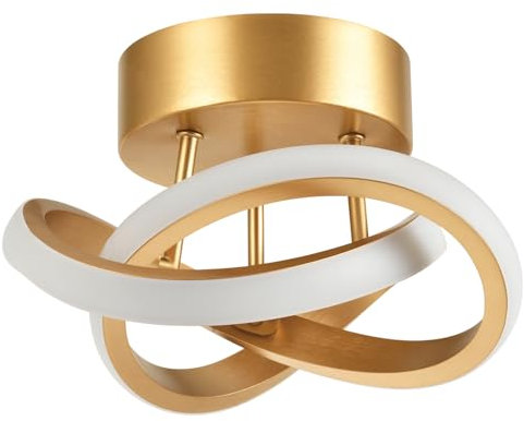 Modern LED Brushed Gold Ceiling Light Fitting with Swirl Thick Metal Strip Creates 1253 Lumens 15w | 24cm x 12cm | 3000k Warm White | Perfect for Low Ceilings by Happy Homewares