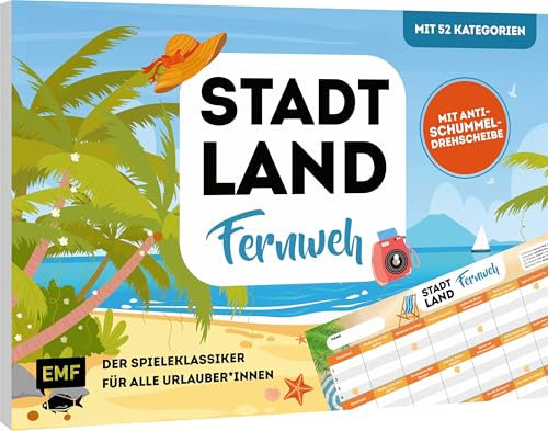 Edition Michael Fischer Stadt, Land, Fernweh – Der Spieleklassiker für alle Urlauber*innen. Der ultimative Stadt, Land, Fluss-Spieleblock mit 52 Kategorien und Anti-Schummel-Drehscheibe
