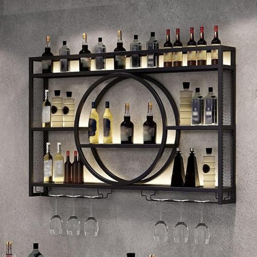 GWWBD Vetrina Espositore Bar,Porta Bottiglie di Vino da Parete Industriale Angolo Bar per Casa Moderno Mobile Bar per Casa Salotto Mensola Bar Sospesa(Size:120 * 15 * 80cm,Color:Nero)