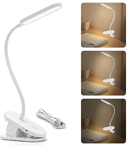 Aigostar LED Leselampe Bett 2pcs, Dimmbarem Klemmlampe mit 360° Verstellbarem Flexiblem Arm, Leselampe mit Wiederaufladbare Akku, 3 Helligkeitsmodi und 4000K Augenschutz Farben